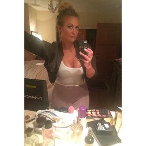 Olive Green Cropped Bomber Jacket, Size Large (Fits Medium to Large)